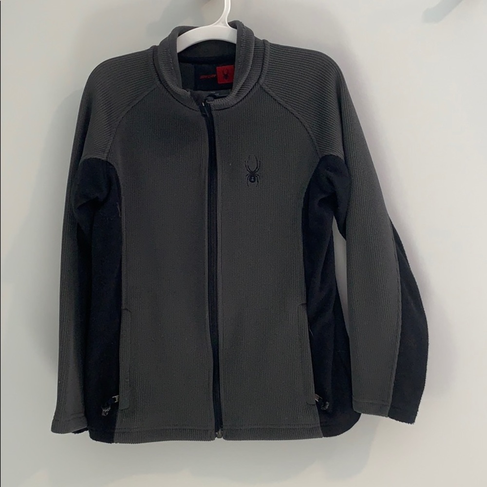 Spyder zip knit fleece jacket sz large boys black